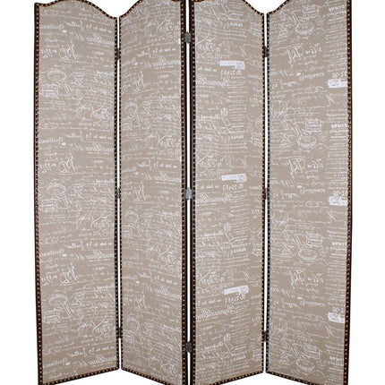 84" Tan Fabric Folding Four Panel Screen Room Divider