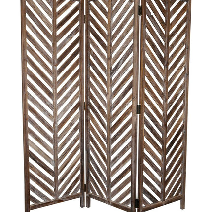 72" Brown Wood Folding Three Panel Screen Room Divider