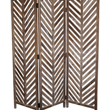 72" Brown Wood Folding Three Panel Screen Room Divider