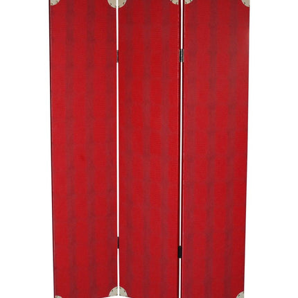 71" Red Wood Folding Three Panel Screen Room Divider