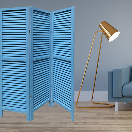 67" Blue Wood Folding Three Panel Screen Room Divider