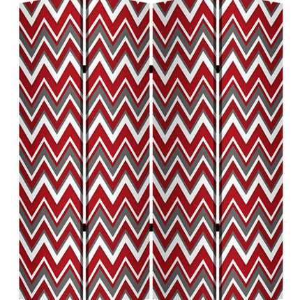 84" Red And Gray Canvas Folding Four Panel Screen Room Divider