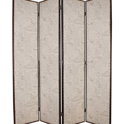 84" Tan Fabric Folding Four Panel Screen Room Divider