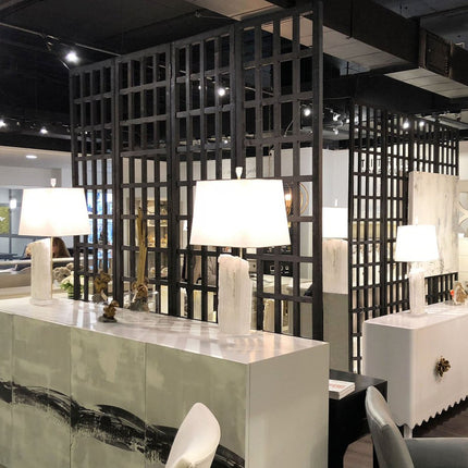 96" Black And White Folding Four Panel Screen Room Divider