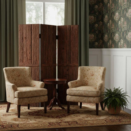72" Brown Wood Folding Three Panel Screen Room Divider