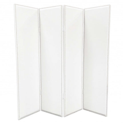 84" White Faux Leather Folding Four Panel Screen Room Divider