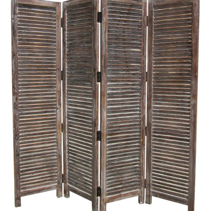 84" Brown Wood Folding Four Panel Screen Room Divider