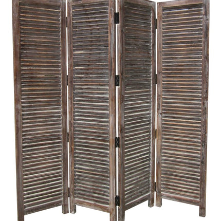 84" Brown Wood Folding Four Panel Screen Room Divider