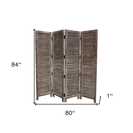 84" Brown Wood Folding Four Panel Screen Room Divider