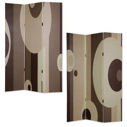 72" Brown Canvas Folding Three Panel Screen Room Divider