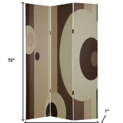 72" Brown Canvas Folding Three Panel Screen Room Divider