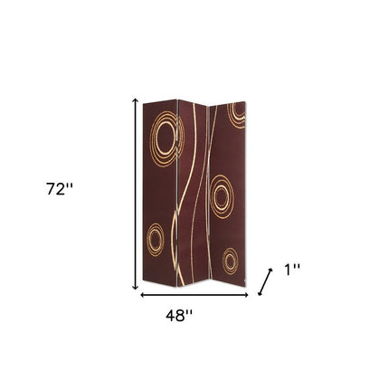 72" Brown Canvas Folding Three Panel Screen Room Divider