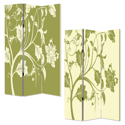 72" Green Canvas Folding Three Panel Screen Room Divider
