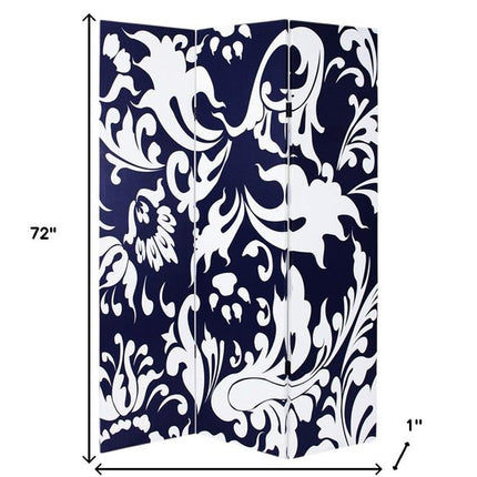 72" Black And White Canvas Folding Three Panel Screen Room Divider