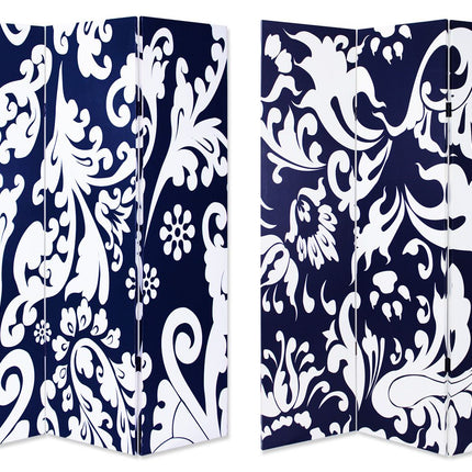 72" Black And White Canvas Folding Three Panel Screen Room Divider