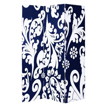 72" Black And White Canvas Folding Three Panel Screen Room Divider