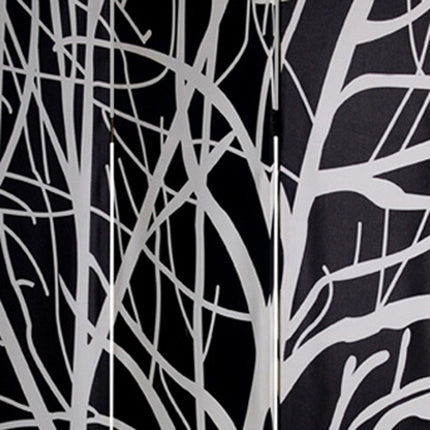 72" Black And White Canvas Folding Three Panel Screen Room Divider