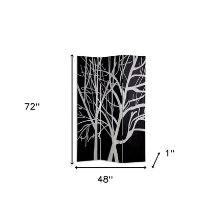 72" Black And White Canvas Folding Three Panel Screen Room Divider