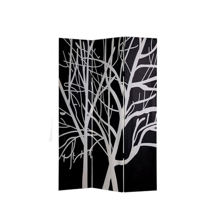 72" Black And White Canvas Folding Three Panel Screen Room Divider