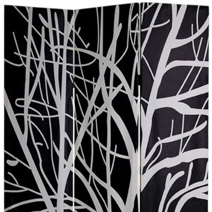 72" Black And White Canvas Folding Three Panel Screen Room Divider