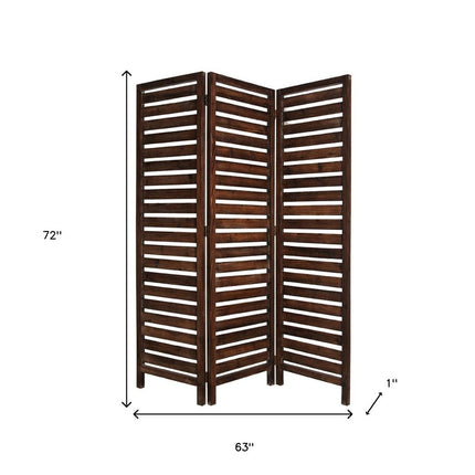 72" Brown Wood Folding Three Panel Screen Room Divider