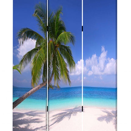 72" Blue And Green Canvas Folding Three Panel Screen Room Divider