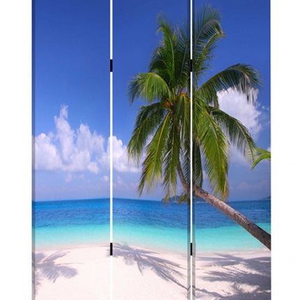 72" Blue And Green Canvas Folding Three Panel Screen Room Divider