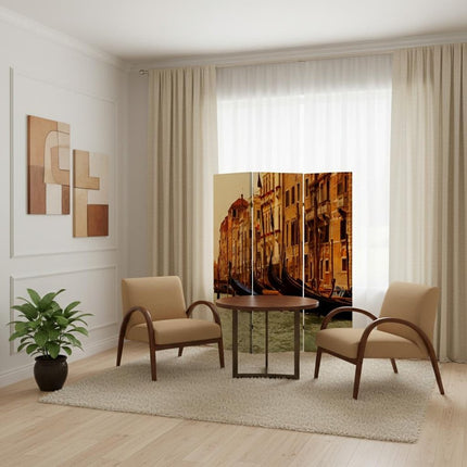 72" Brown Canvas Folding Three Panel Screen Room Divider