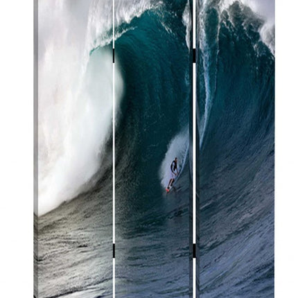 72" Blue And White Canvas Folding Three Panel Screen Room Divider