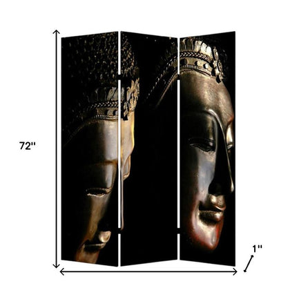 72" Black Canvas Folding Three Panel Screen Room Divider