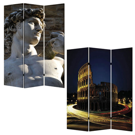 72" Gray Canvas Folding Three Panel Screen Room Divider