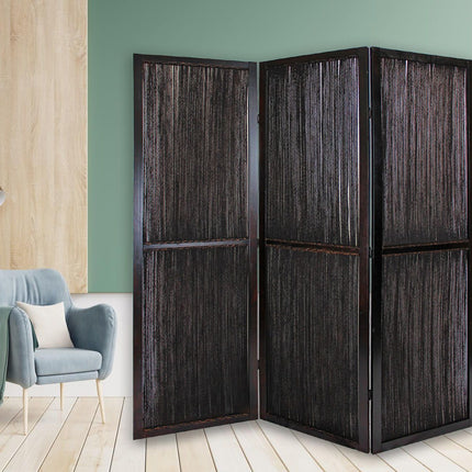 72" Brown Folding Three Panel Screen Room Divider