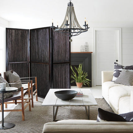 72" Brown Folding Three Panel Screen Room Divider