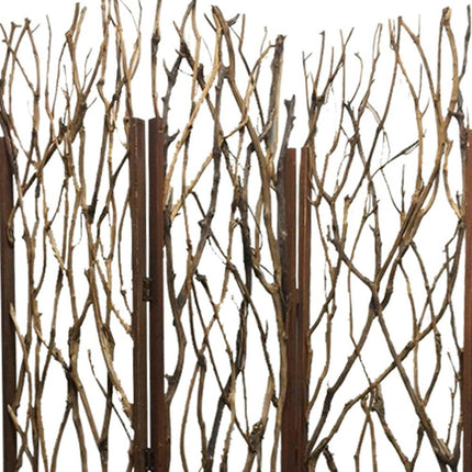 70" Brown Wood Branches Folding Three Panel Screen Room Divider
