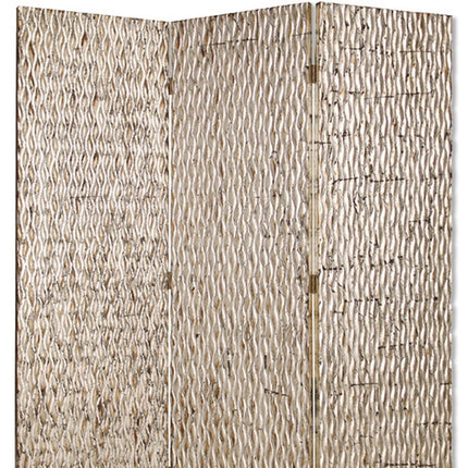 72" Silver Wood Folding Three Panel Screen Room Divider