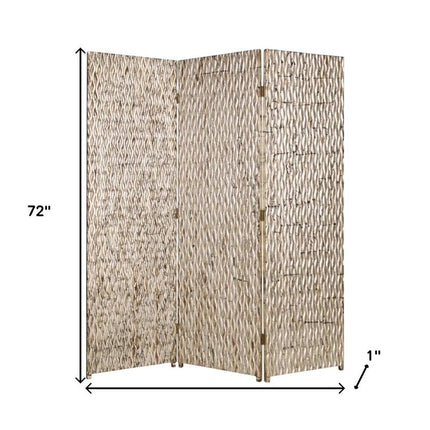 72" Silver Wood Folding Three Panel Screen Room Divider