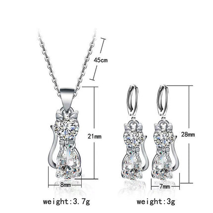 Cute Kitty Zircon Pendant Alloy Plated Silver Accessories Necklace