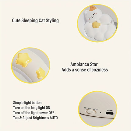 1pc Sleeping Cat Night Light, USB Rechargeable Companion Sleeping Lamp,