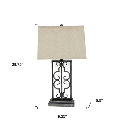 29" Distressed Gray Metal Bedside Lamp With Beige Shade