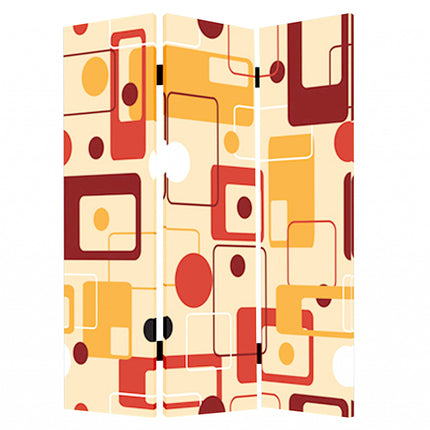 72" Orange And Yellow Canvas Folding Three Panel Screen Room Divider