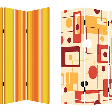 72" Orange And Yellow Canvas Folding Three Panel Screen Room Divider