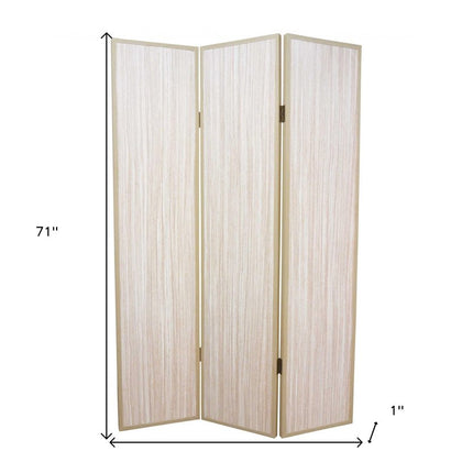 71" Beige Folding Three Panel Screen Room Divider