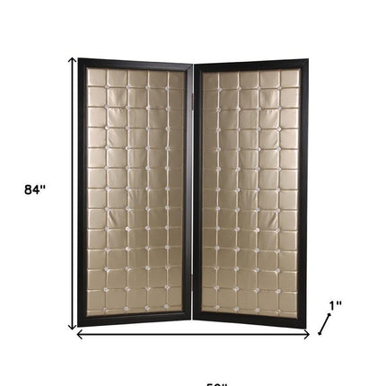 84" Gold Fabric Folding Two Panel Screen Room Divider