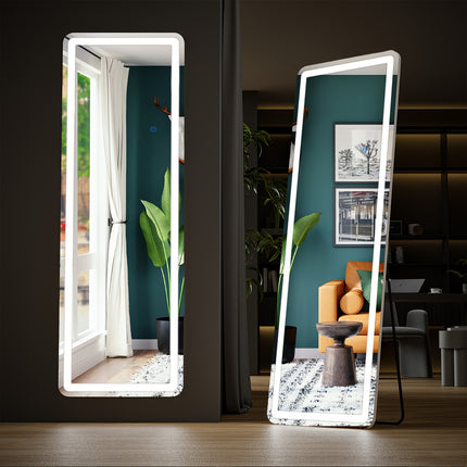 Elegant 64"x21" LED Full-Length Mirror with Touch Sensor - Sleek Aluminum Alloy Frame,