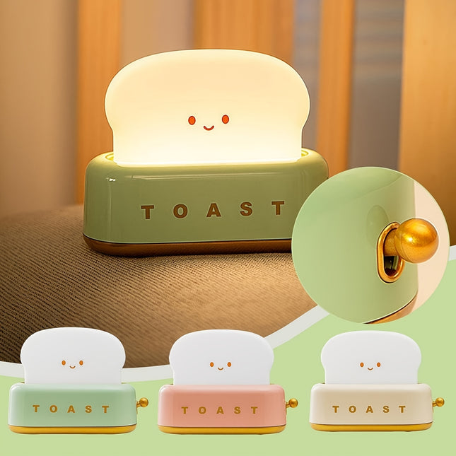 USB-Rechargeable Toaster Bread-Shaped Table Lamp with Warm /Pink/Green LED Night Light
