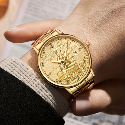 Men's Automatic Mechanical Watch, Smooth Sailing Series, All-Golden Noble Men's Wristwatch