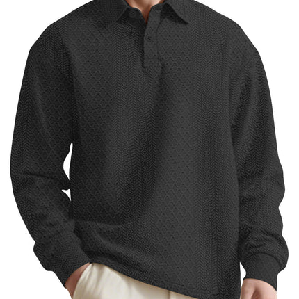 Texture Jacquard Solid Color Men's Long-sleeved Polo Shirt Lapel Loose Sweater