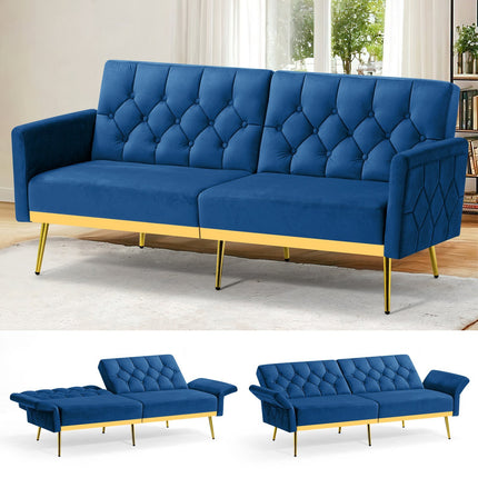 Sofa Bed With Adjustable Armrests & Backrests, Modern Recliner Sleeper Couch With Tufted Design
