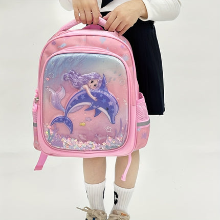 A Lightweight Backpack with a 3D Hard Shell Featuring Cartoon Mermaid And Unicorn Designs