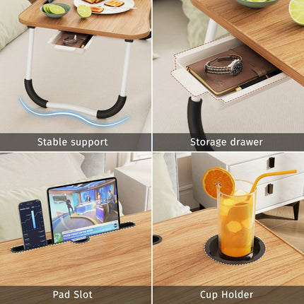 Portable Foldable Laptop Bed Desk Table Tray with Cup Holder & Storage Drawer